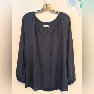 JACKSON ROWE Oversized Balloon Sleeved Black V-Neck Blouse